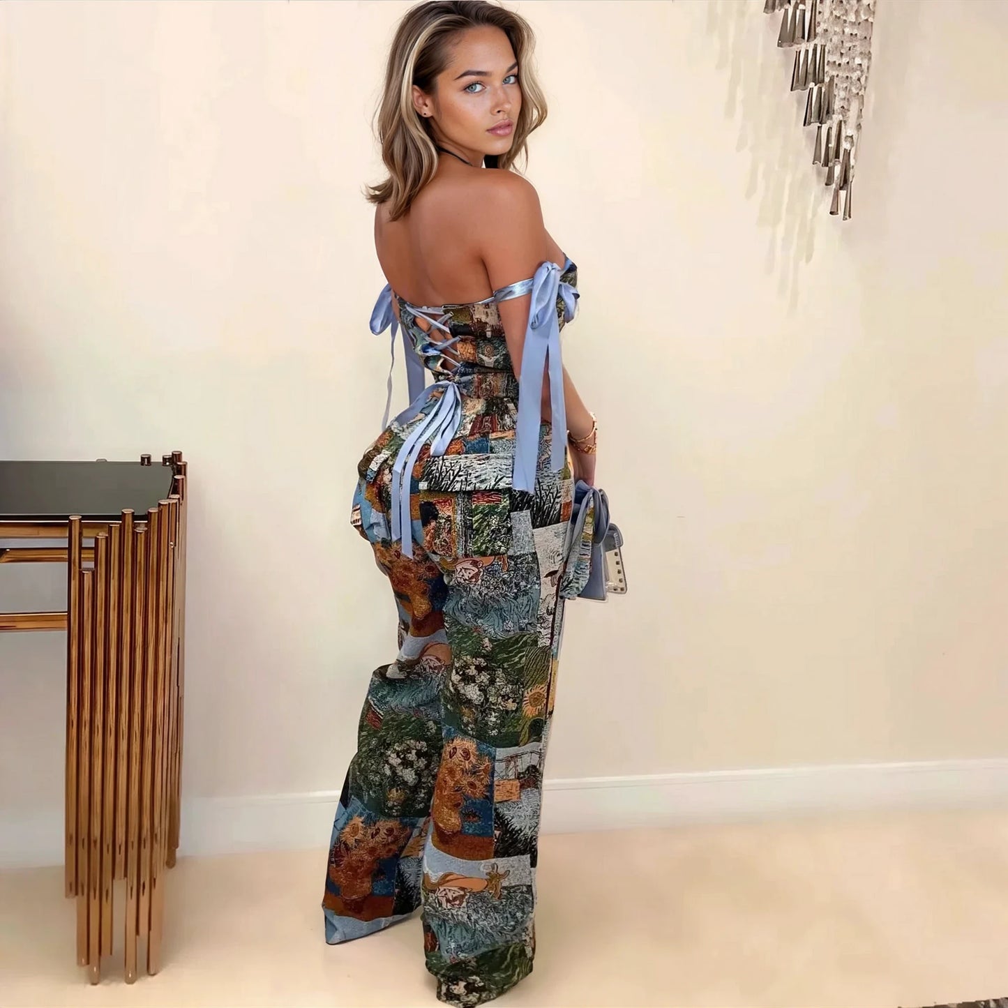 Casual Printed Tie-Up Two Piece Set