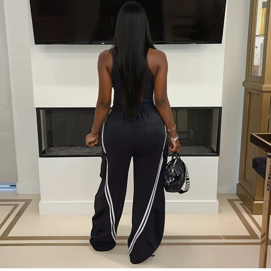 Casual High Waist Denim Patchwork Loose Sweatpants