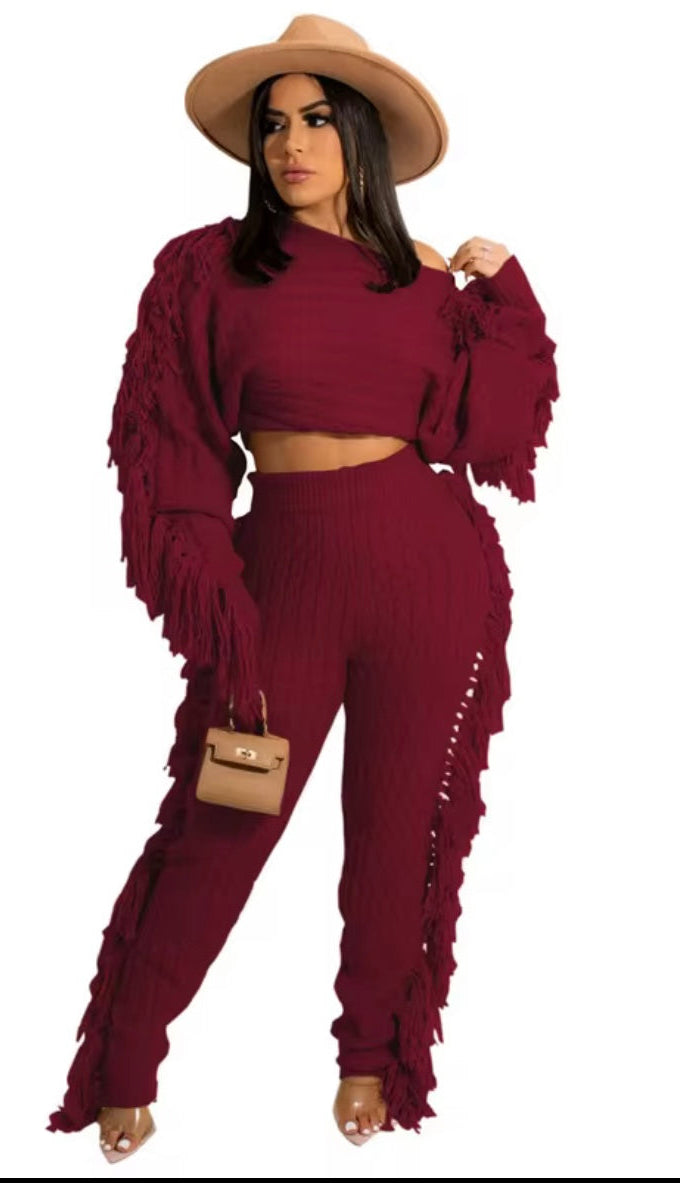 Casual Tassel Two Piece Set