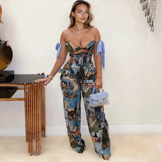 Casual Printed Tie-Up Two Piece Set