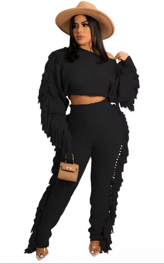 Casual Tassel Two Piece Set