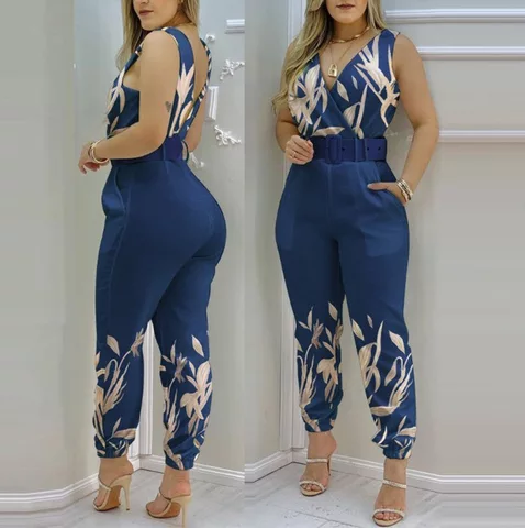 High-waisted backless jumpsuit with belt